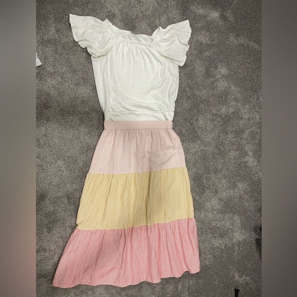 LOFT Crinkle Ruffle Top with Tier Midi Skirt